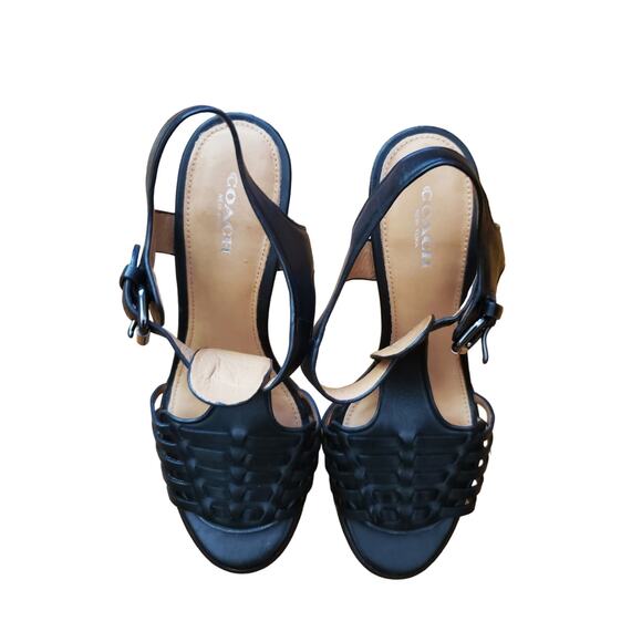 Coach Izzy Black Slingback Peep Toe Strappy Stilletto Heel Women's Size 7 - Picture 8 of 13